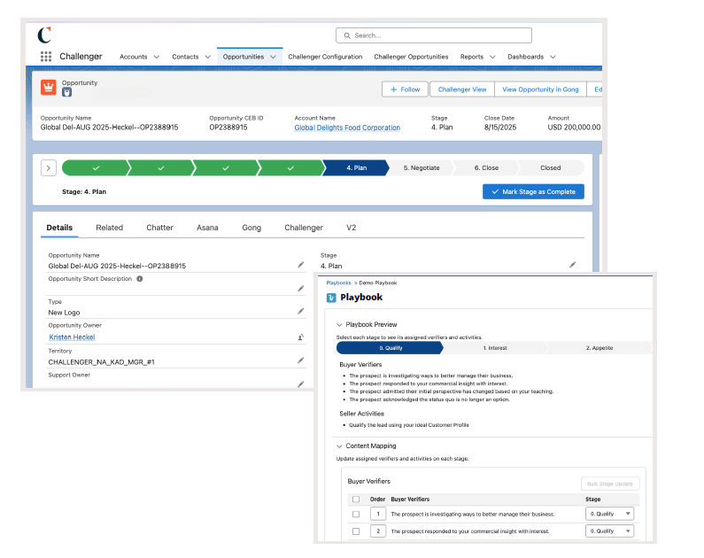screenshot of the challenger salesforce app features