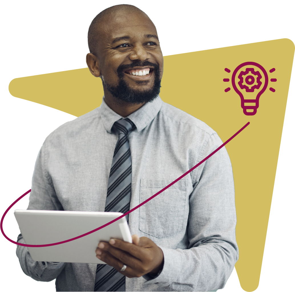 confident business man holding a tablet