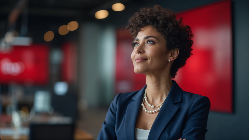 business woman looking confident in office